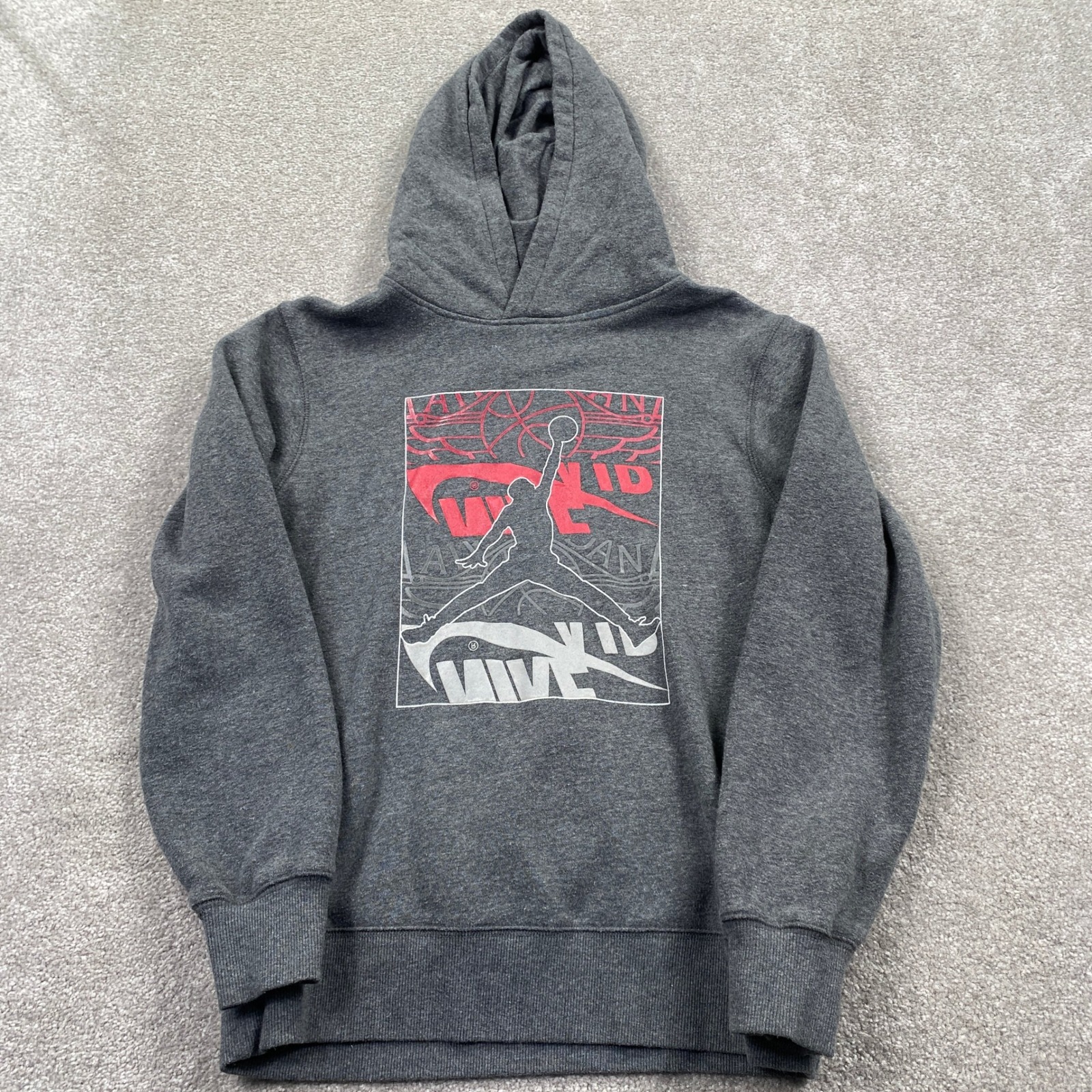 Jordan Hoodie Youth L Grey Jumpman Graphic Pullover Fleece Sweatshirt